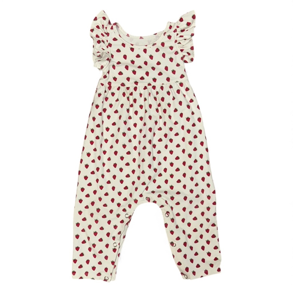 Pink Chicken - Baby Girls Juniper Jumper, All-Over Strawberry Print (18/24M)